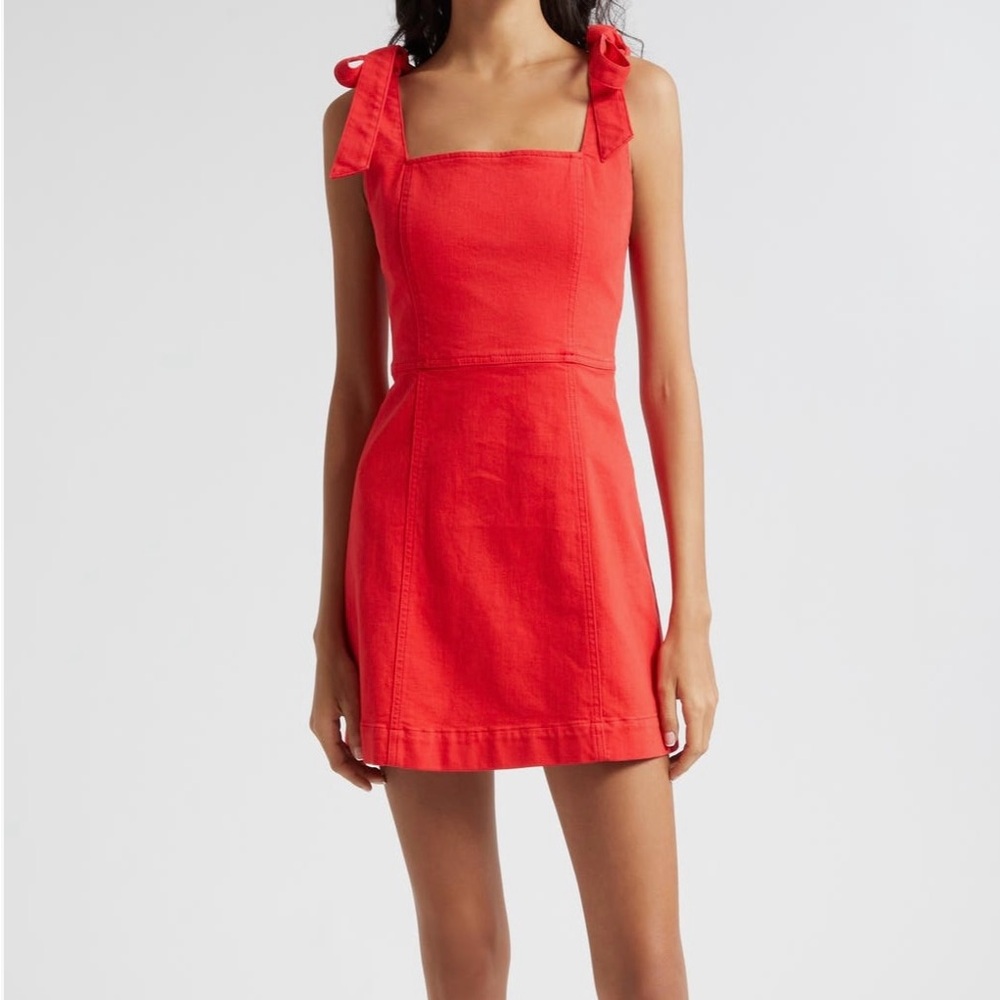 Alice + Olivia Maryann Tie Shoulder Red Denim Minidress